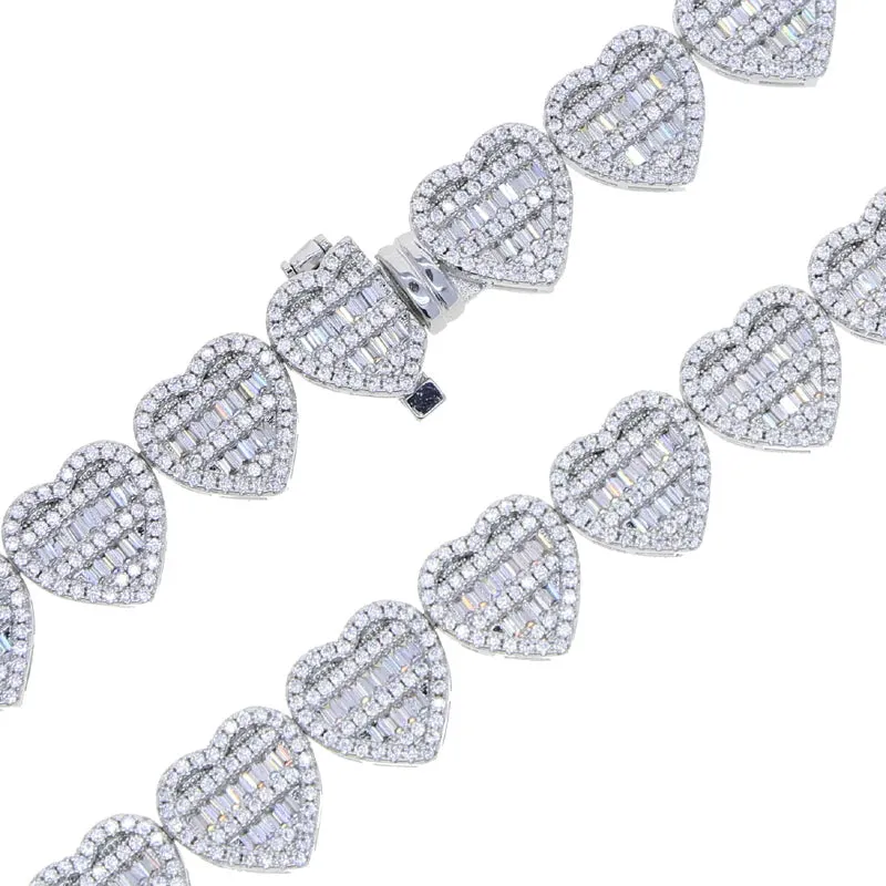 Silver 18/20cm Cluster Heart Shape Micro Pave 5A CZ Tennis Bracelet