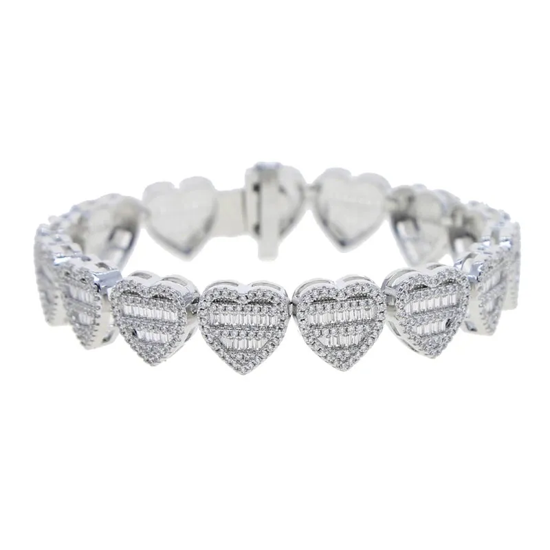 Silver 18/20cm Cluster Heart Shape Micro Pave 5A CZ Tennis Bracelet