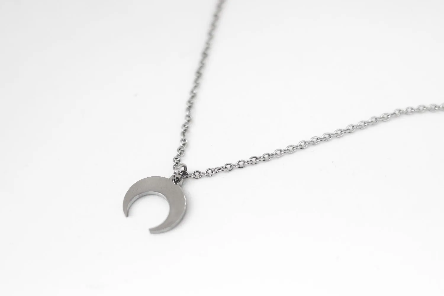 Silver crescent moon necklace, double horn necklace, stainless steel chain necklace, Half Moon Necklace, gift for her, Layering, Celestial, waterproof jewelry