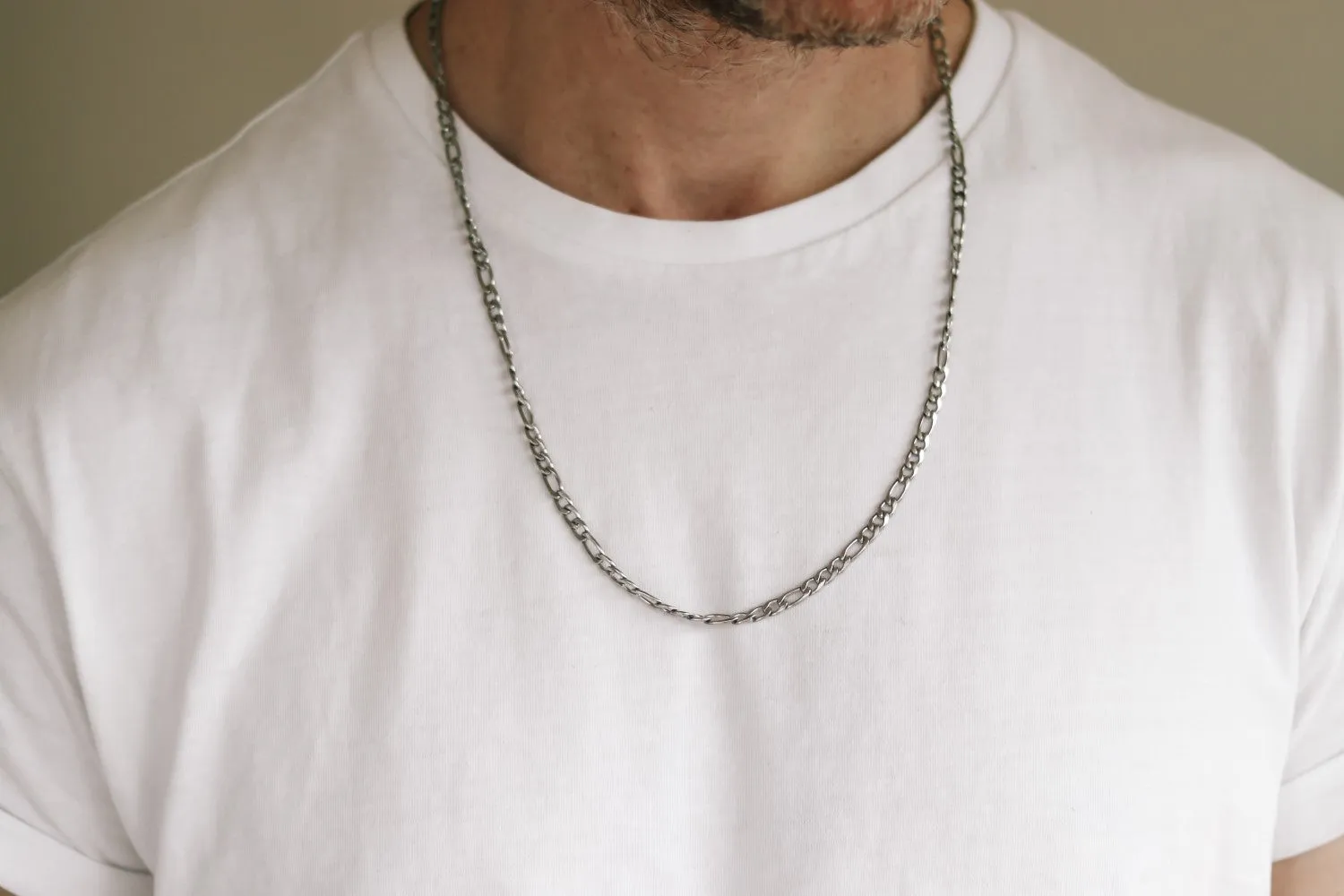 Silver links chain necklace for men, men's necklace, waterproof Figaro cable chain