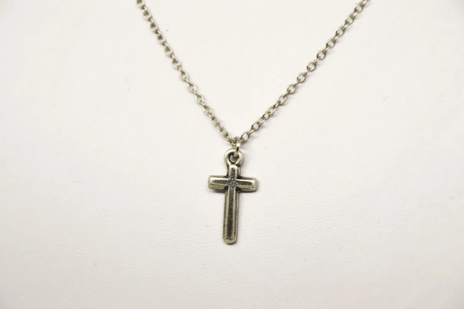 Silver plated cross necklace for men, stainless steel chain