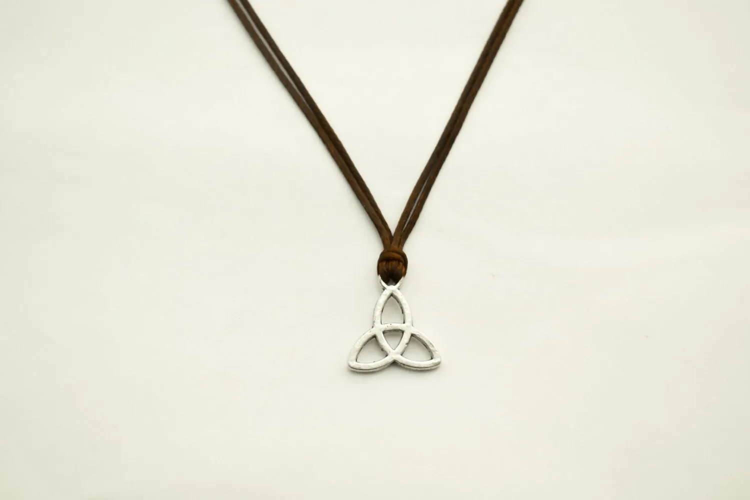 Silver Trinity necklace for men, brown cord, gift for him