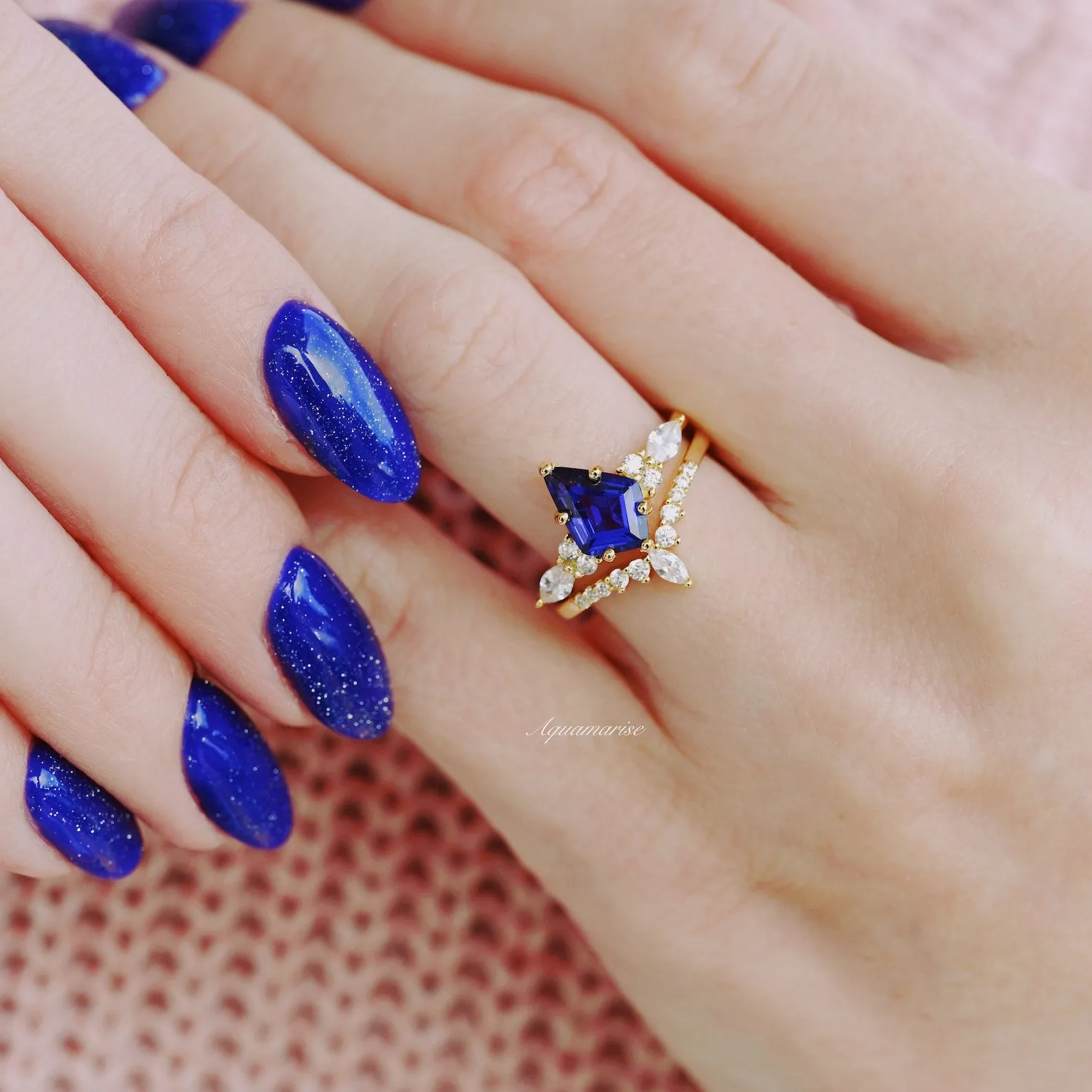 Skye Blue Sapphire Engagement Ring Set- 14K Yellow Gold Vermeil