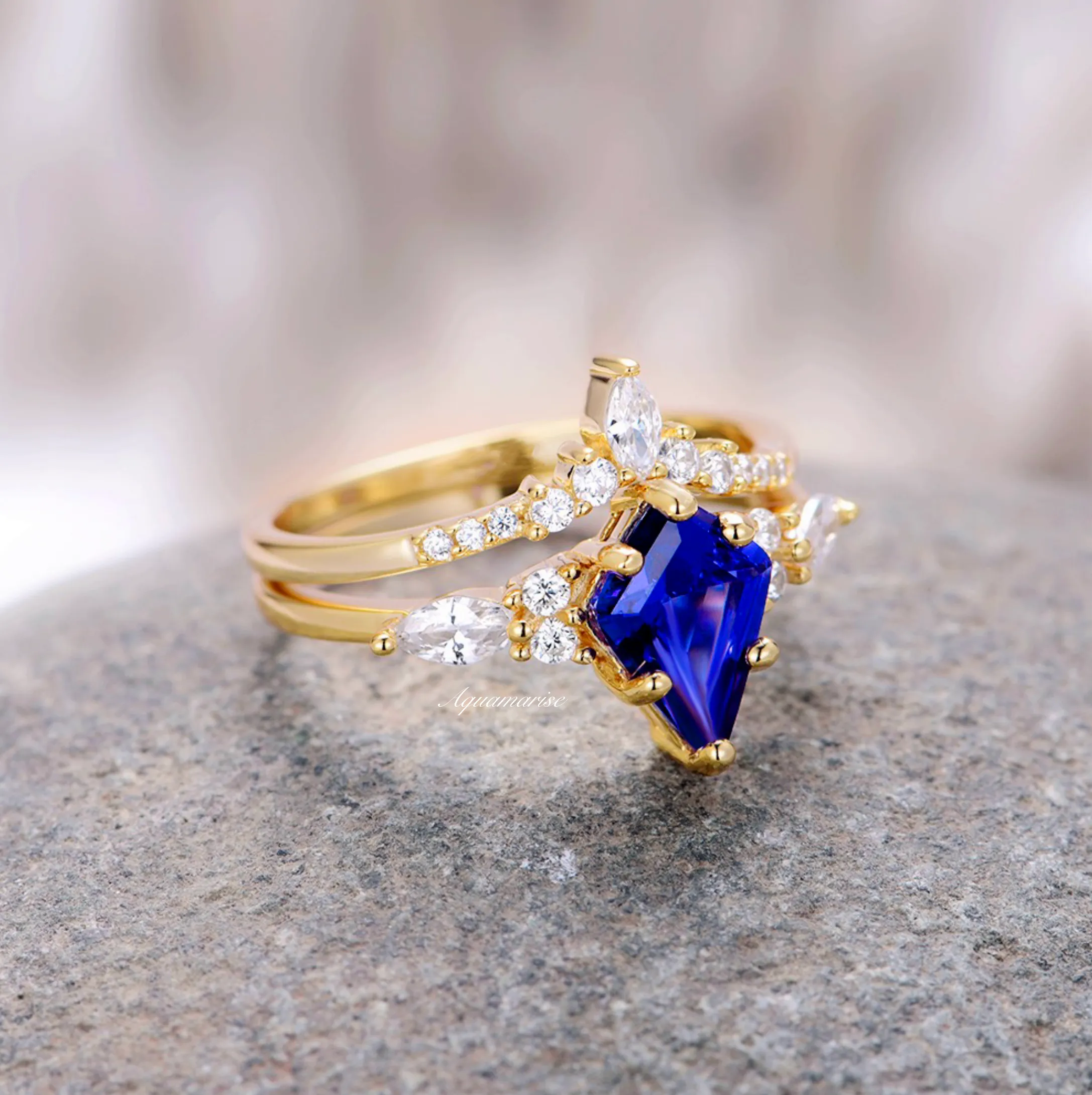 Skye Blue Sapphire Engagement Ring Set- 14K Yellow Gold Vermeil