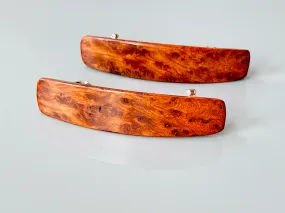 Small Redwood Burl wooden barrettes, wood hair clips for fine hair