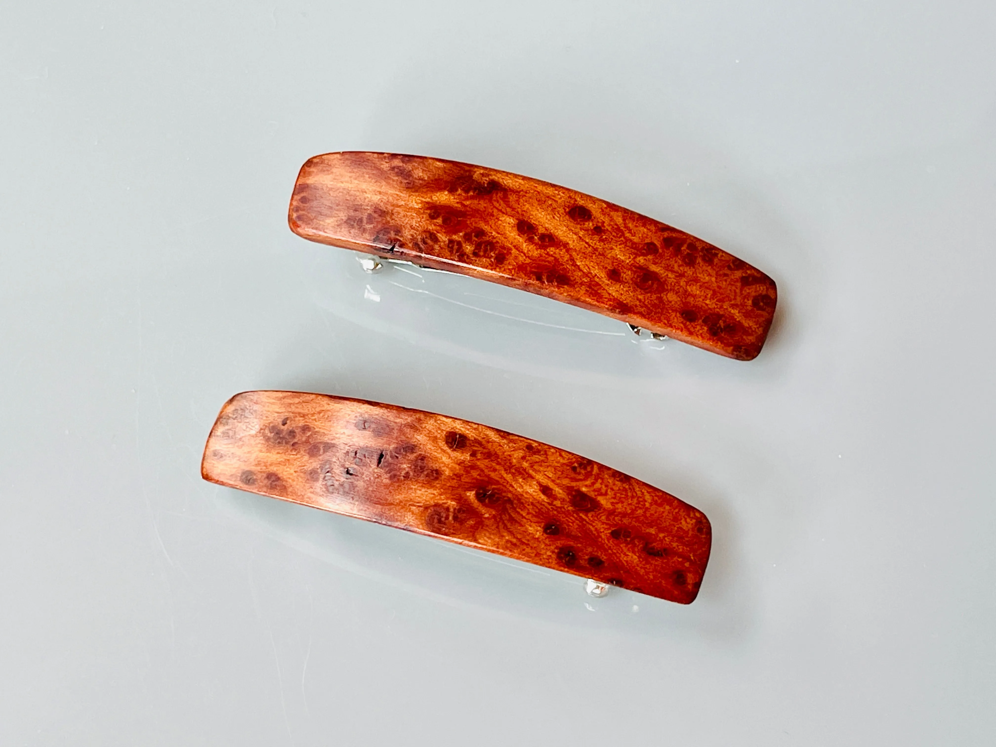 Small Redwood Burl wooden barrettes, wood hair clips for fine hair