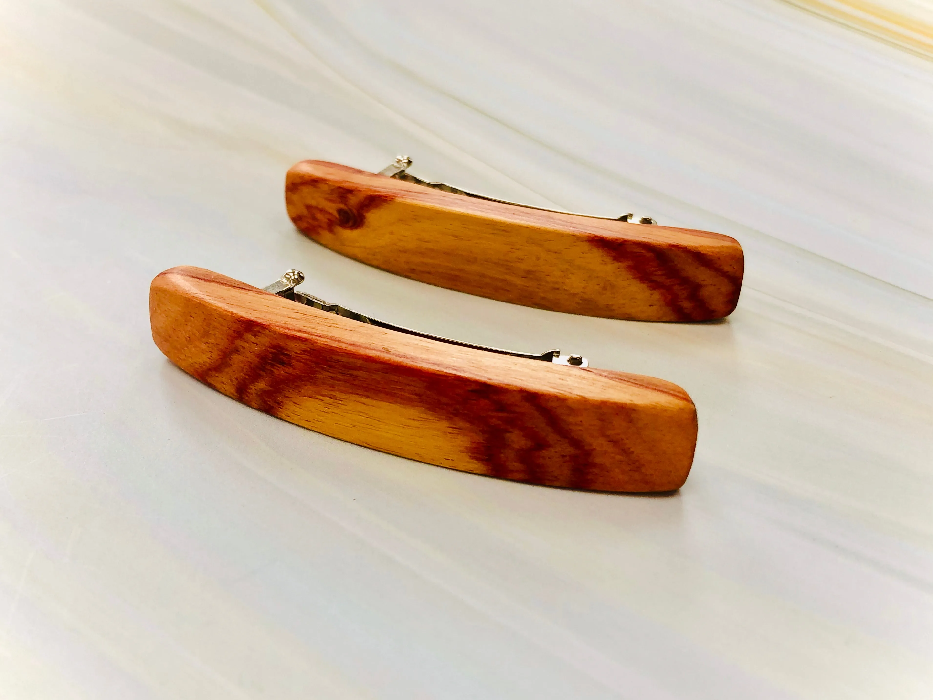 Small Tulipwood Rosewood wooden barrettes, wood hair clips - smallest size for fine hair