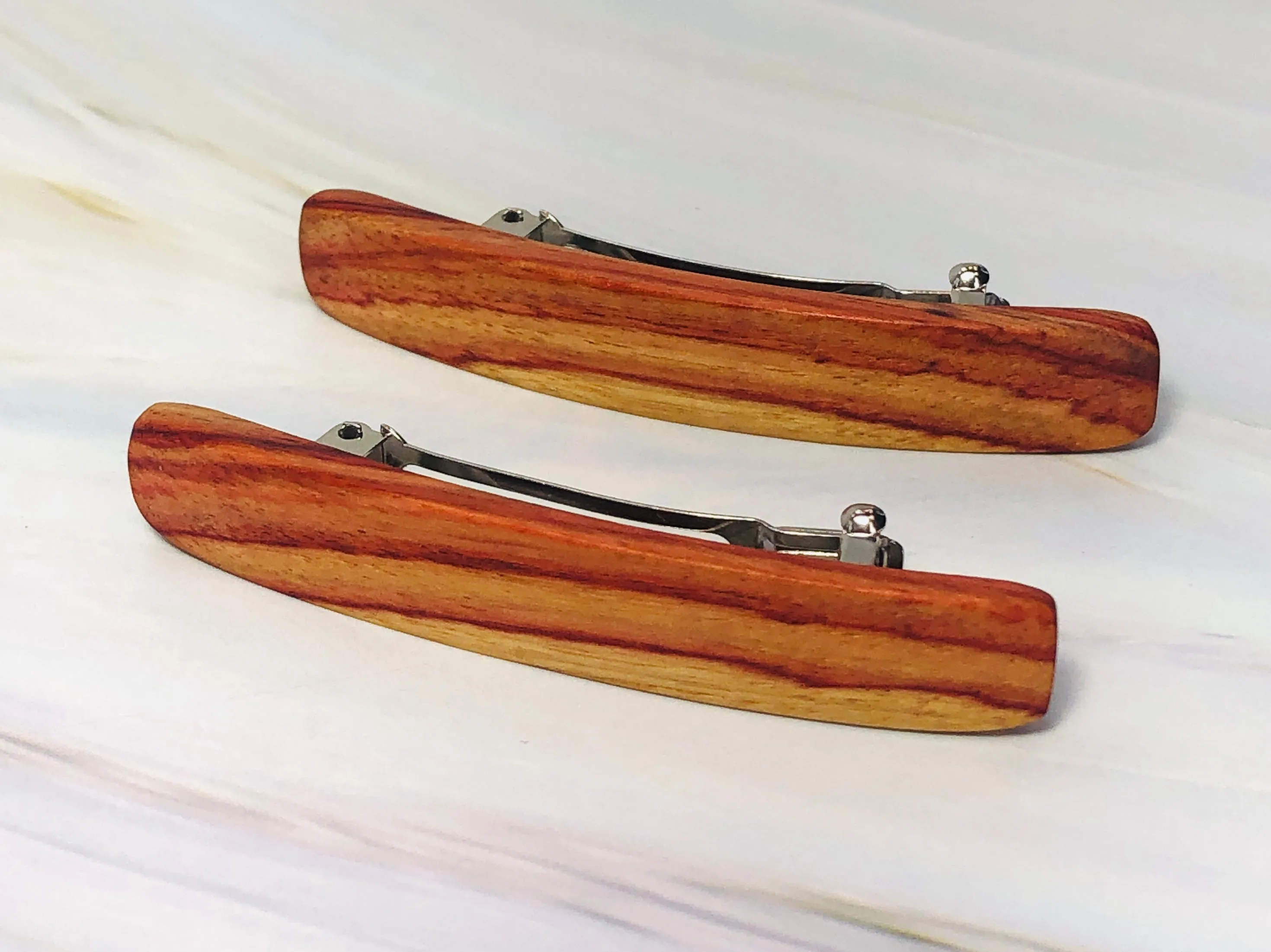 Small Tulipwood Rosewood wooden barrettes, wood hair clips - smallest size for fine hair