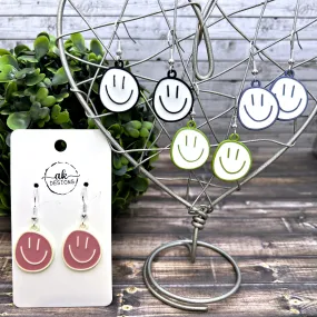 Smiley Face Irregular Shaped Happy Painted Enamel Hypoallergenic  Earrings, Smile Jewelry