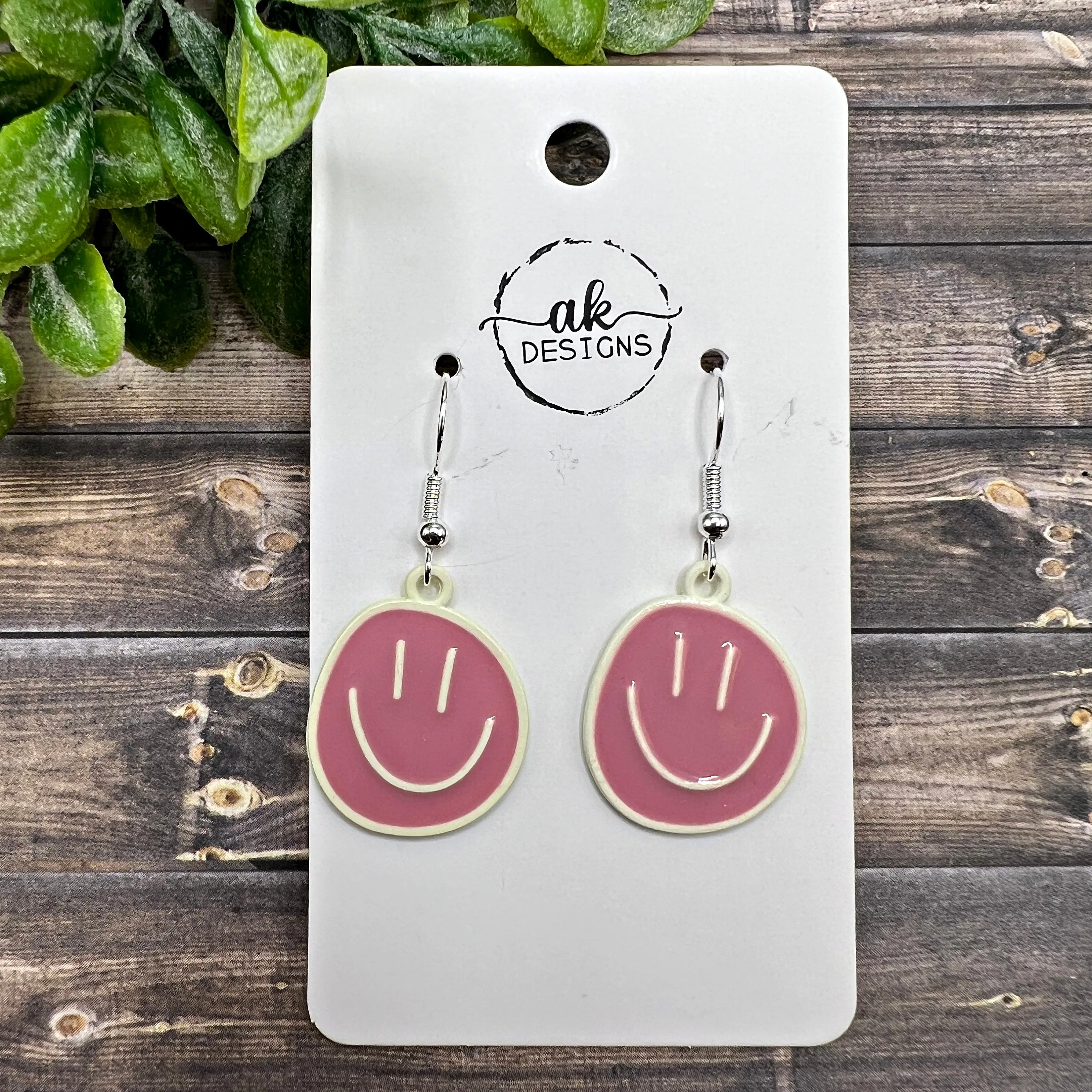 Smiley Face Irregular Shaped Happy Painted Enamel Hypoallergenic  Earrings, Smile Jewelry