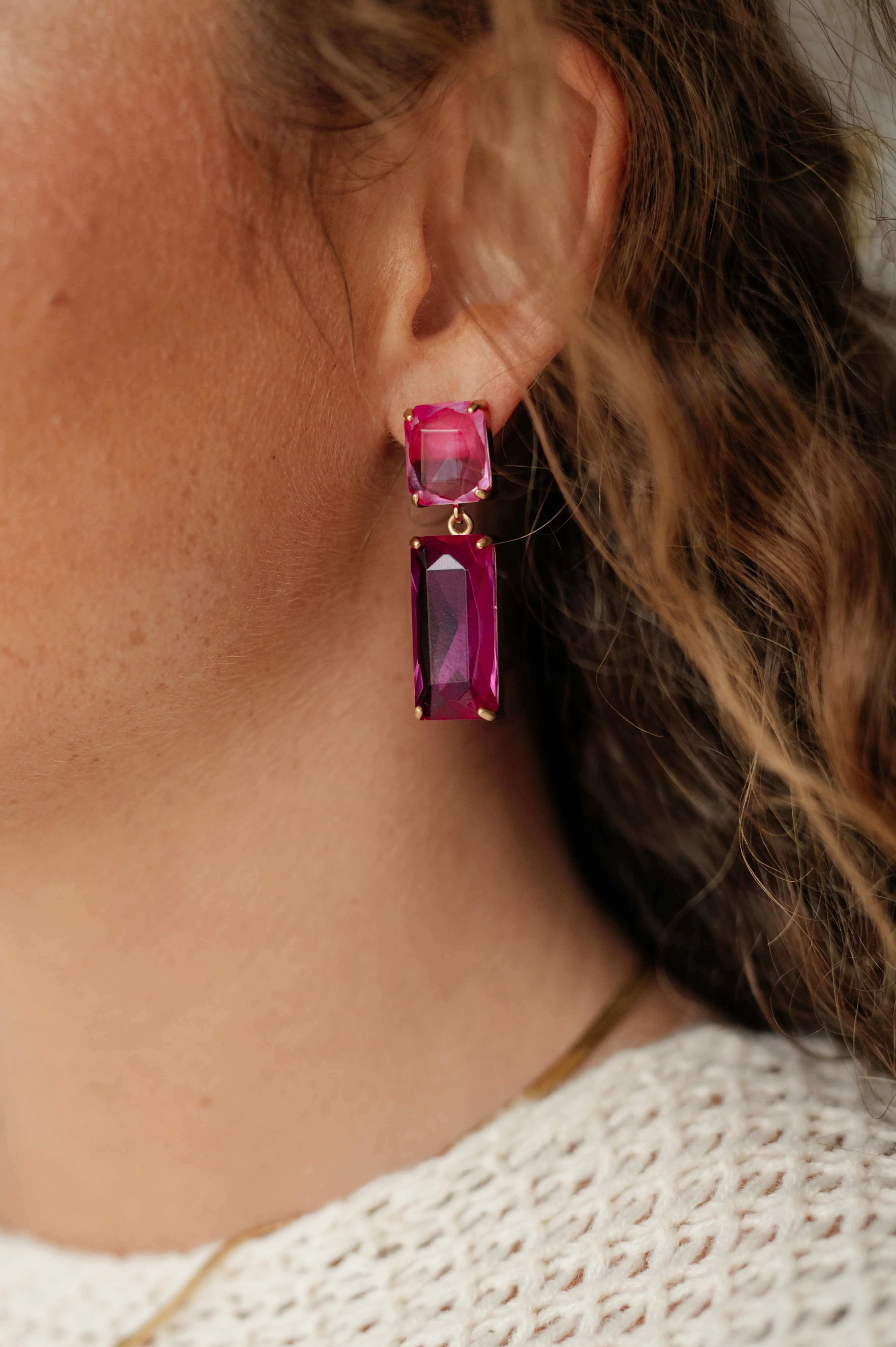 Sparkly Spirit Rectangle Crystal Earrings - Pink - Exclusively Online