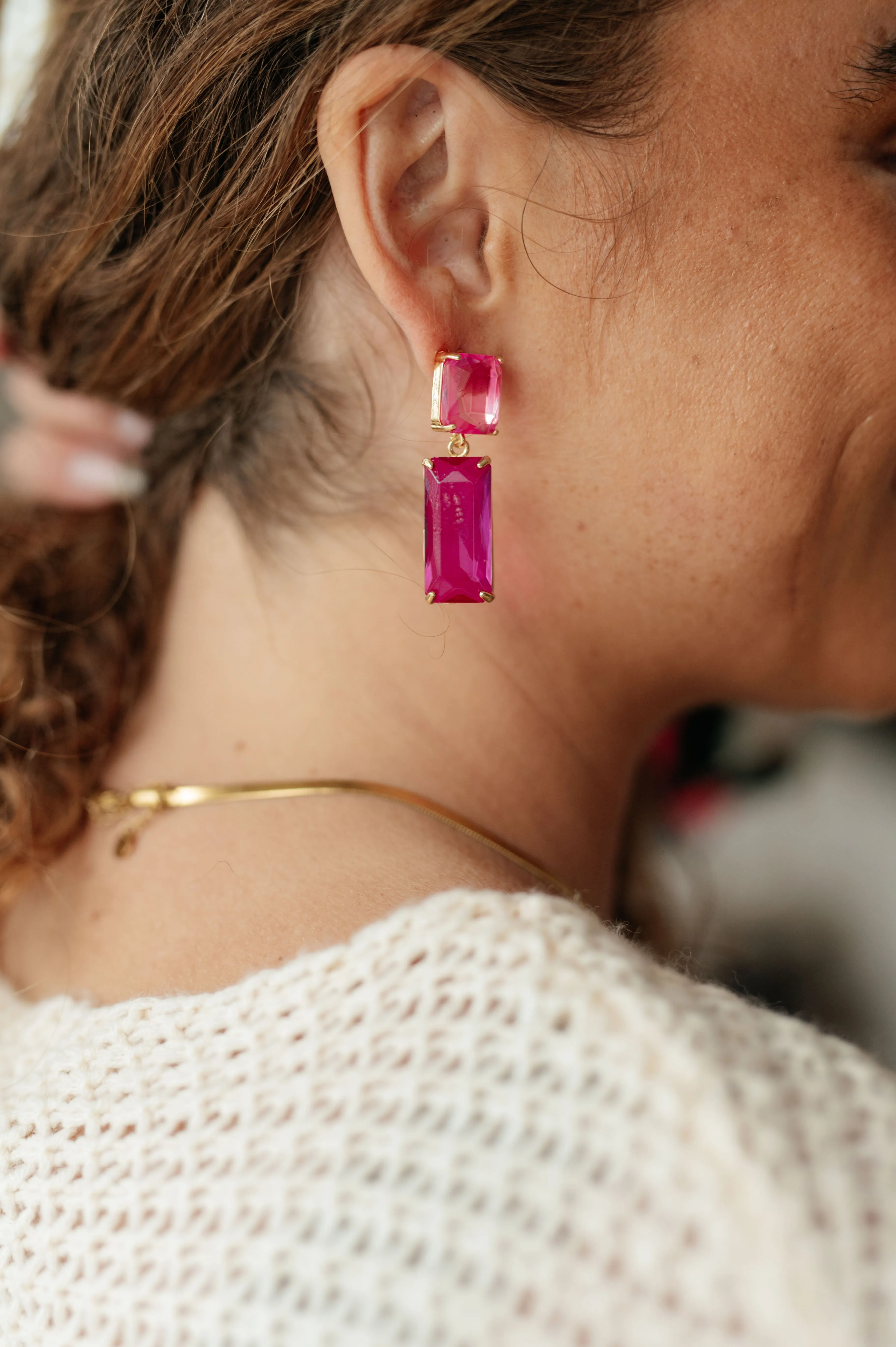 Sparkly Spirit Rectangle Crystal Earrings - Pink - Exclusively Online