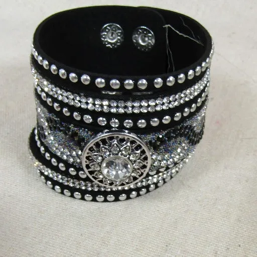 Sparkly Wide Leather Cuff Bracelet