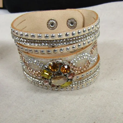 Sparkly Wide Leather Cuff Bracelet