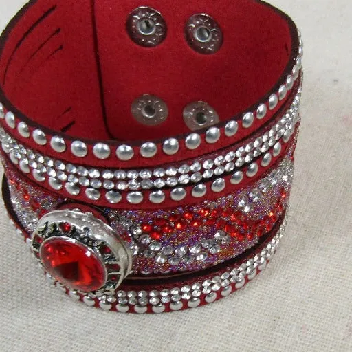 Sparkly Wide Leather Cuff Bracelet