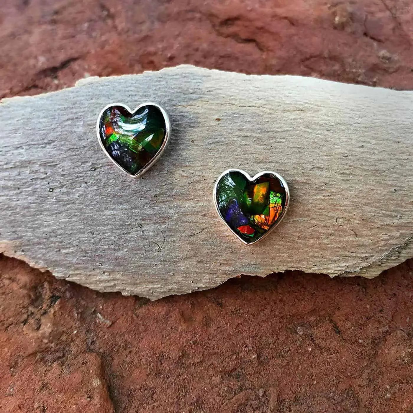 Starborn Ammolite Heart Sterling Silver Post Earrings