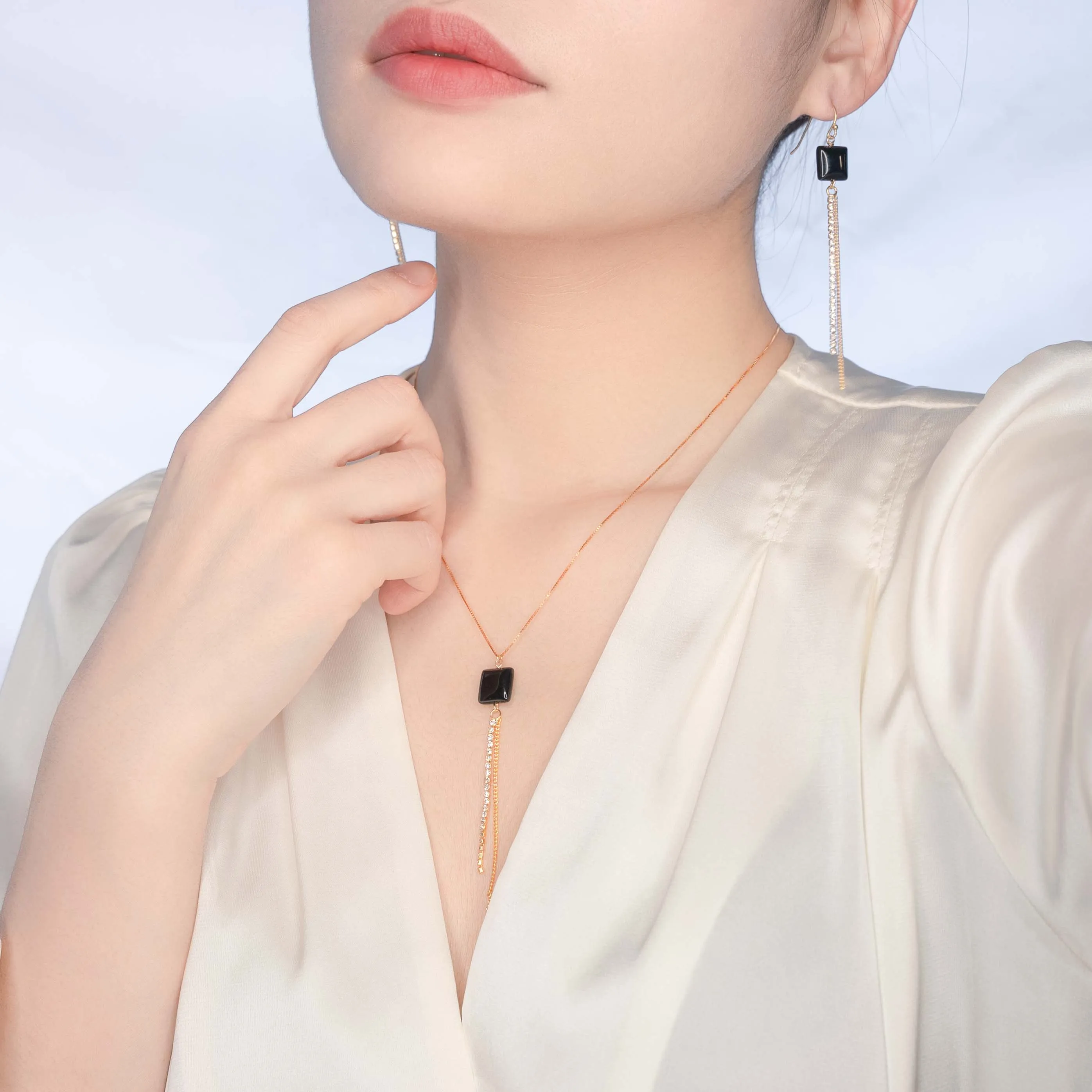 Starlight Obsidian Necklace and Earrings Set