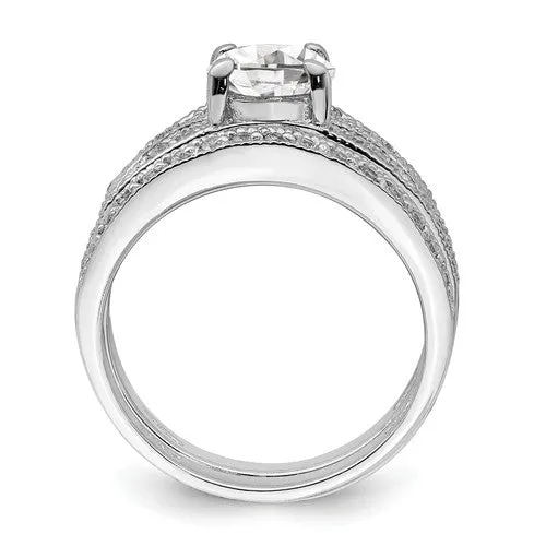 Sterling Silver 2 Piece CZ Round Center Promise Wedding Ring Set