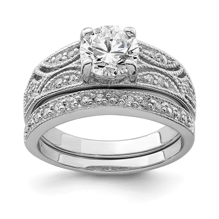 Sterling Silver 2 Piece CZ Round Center Promise Wedding Ring Set