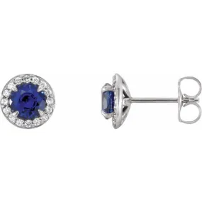 Sterling Silver 4 mm Lab-Grown Blue Sapphire & 1/10 CTW Natural Diamond Earrings