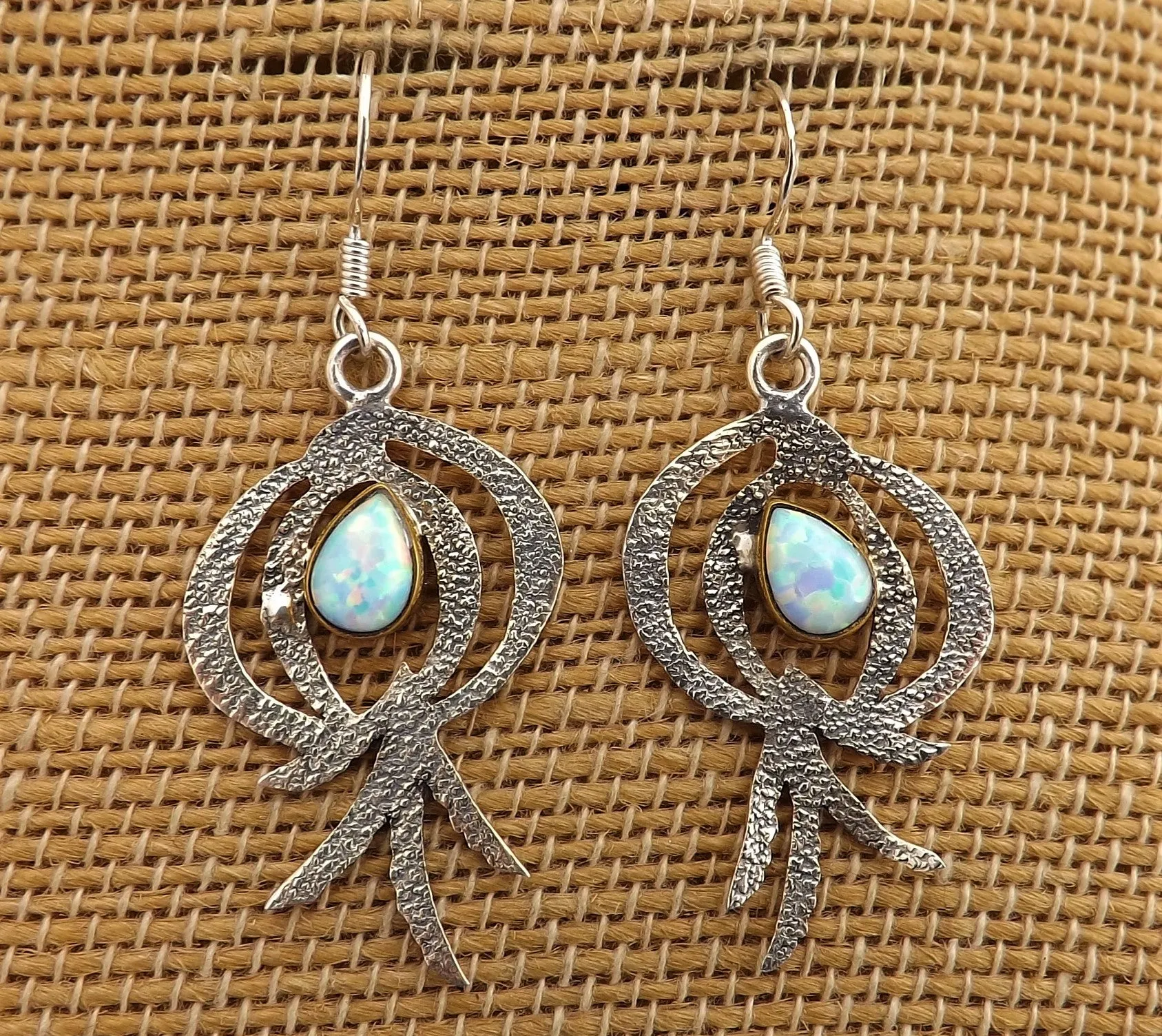 Sterling Silver & Opal Artisan Designer Drop Earrings