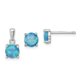 Sterling Silver Blue Opal Pendant & Earrings Set