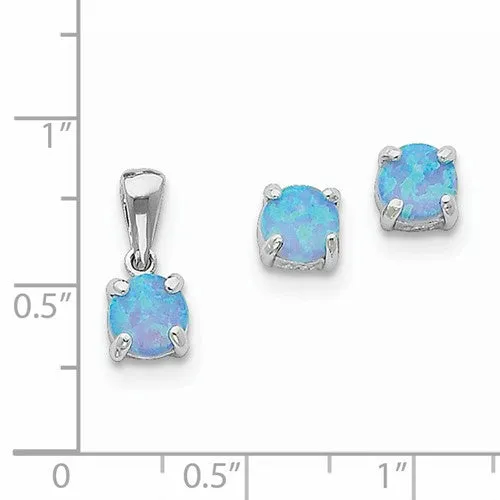 Sterling Silver Blue Opal Pendant & Earrings Set