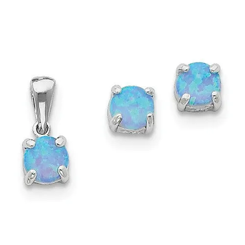 Sterling Silver Blue Opal Pendant & Earrings Set