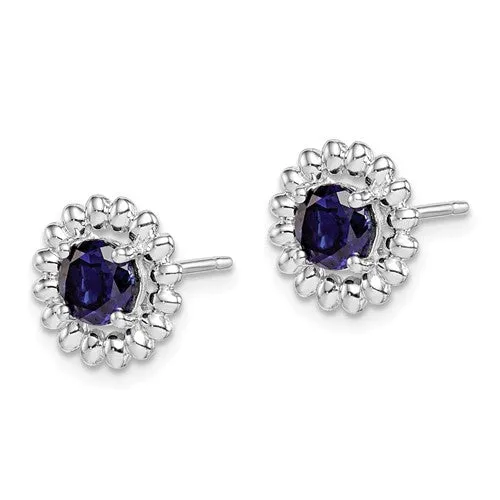 Sterling Silver Created Blue Sapphire Round Earrings