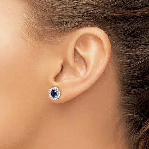 Sterling Silver Created Blue Sapphire Round Earrings