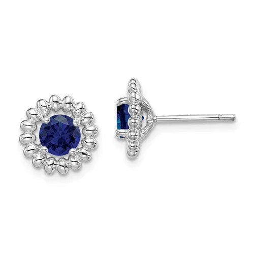 Sterling Silver Created Blue Sapphire Round Earrings