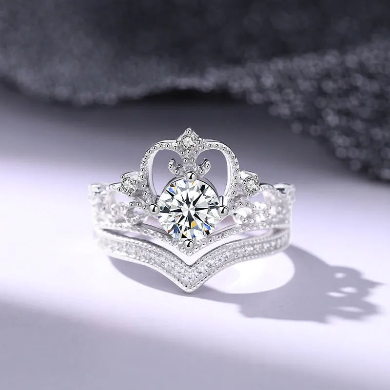 Sterling silver crown princess ring women's one carat moissanite niche light luxury ring