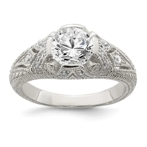 Sterling Silver CZ Antique Inspired Ring