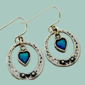 Sterling silver earrings, Blue opal earrings, heart earrings,  earrings for women