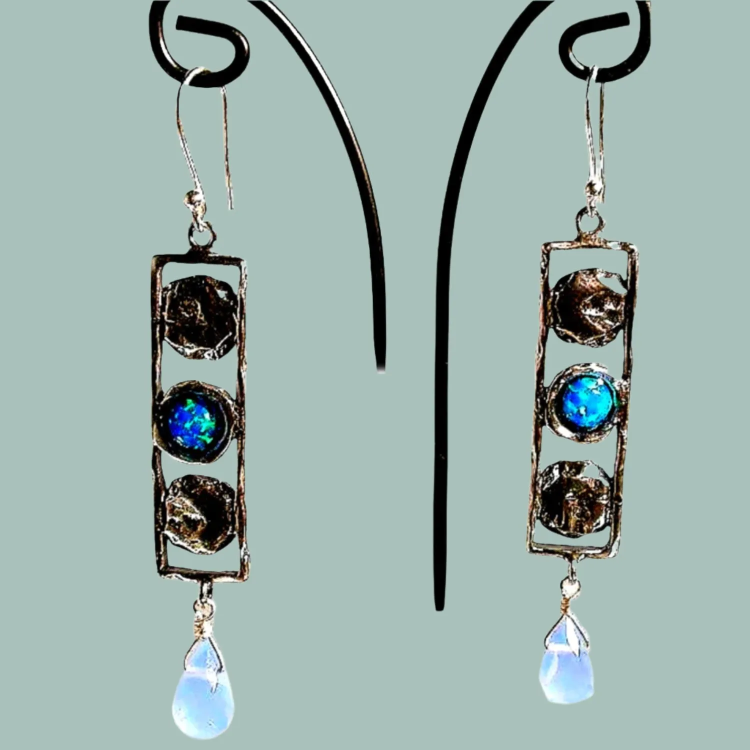 Sterling Silver Earrings for Women, blue opal gemstones earrings/ orecchini argento / israelische schmuck