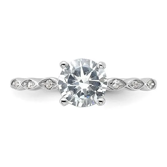 Sterling Silver Fancy CZ Band Engagement Ring