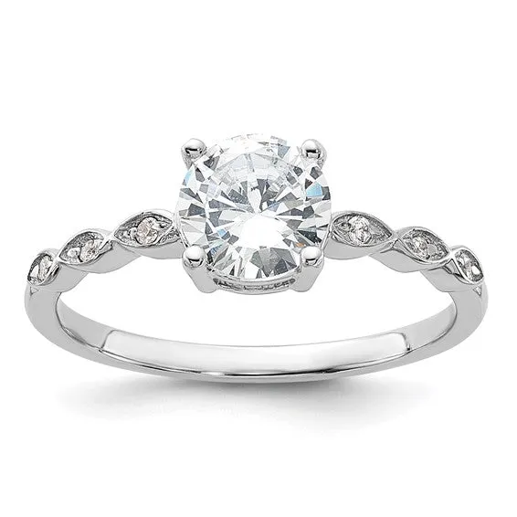 Sterling Silver Fancy CZ Band Engagement Ring