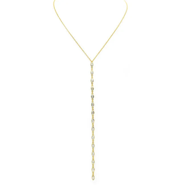 Sterling Silver Gold Plated Clear CZ Lariat Necklace