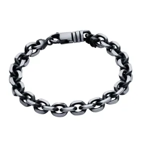 Sterling Silver Gunmetal 9mm Diamond-Cut Cable Chain Bracelet