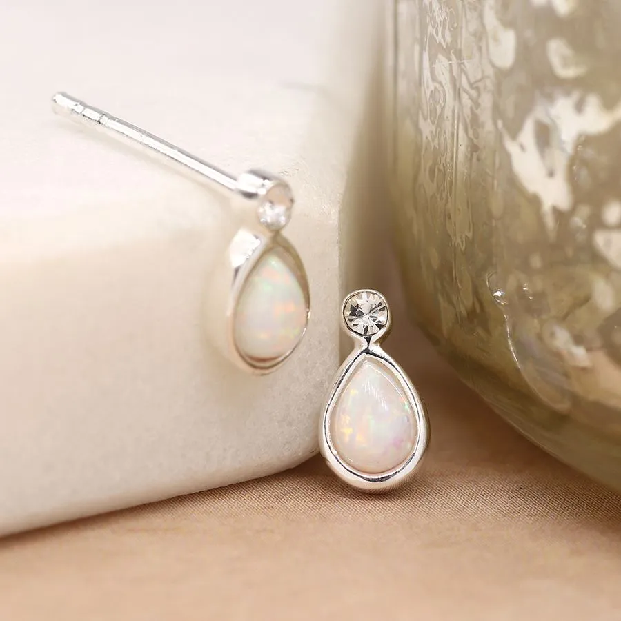 Sterling silver opal teardrop and crystal earrings