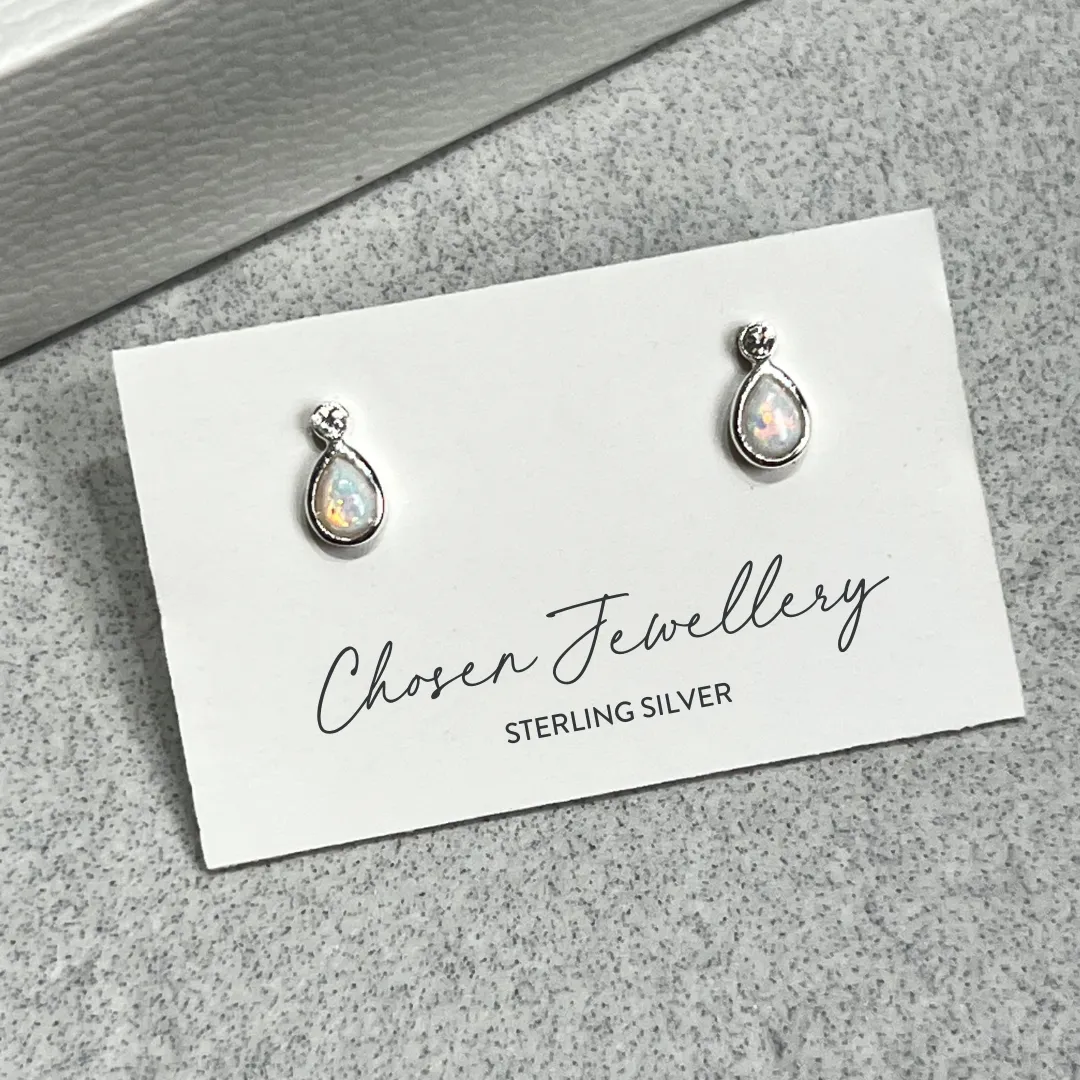 Sterling silver opal teardrop and crystal earrings