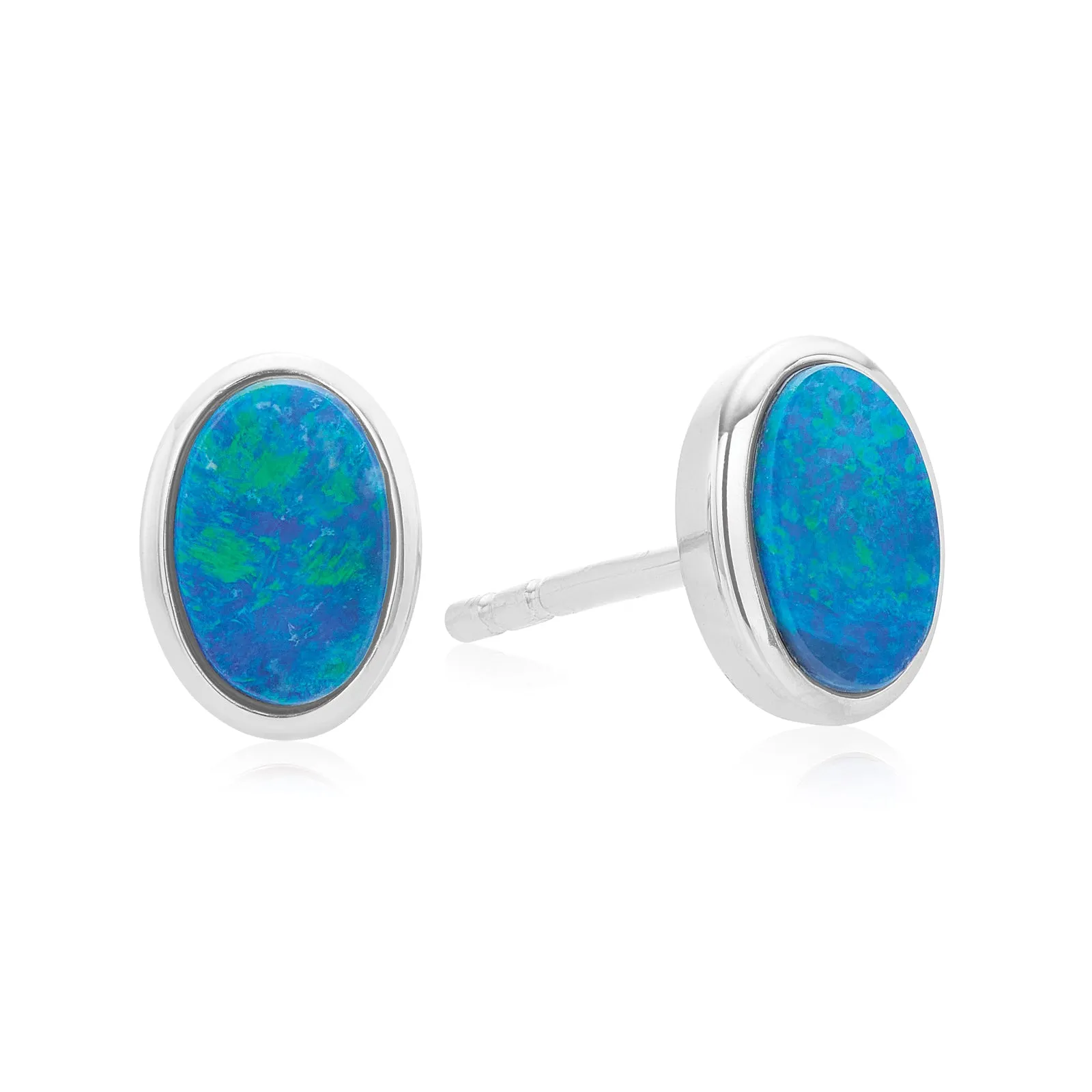 Sterling Silver Oval Cut 6x4mm Black Opal Stud Earrings