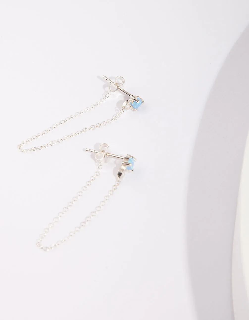 Sterling Silver Synthetic Opal Chain Earrings