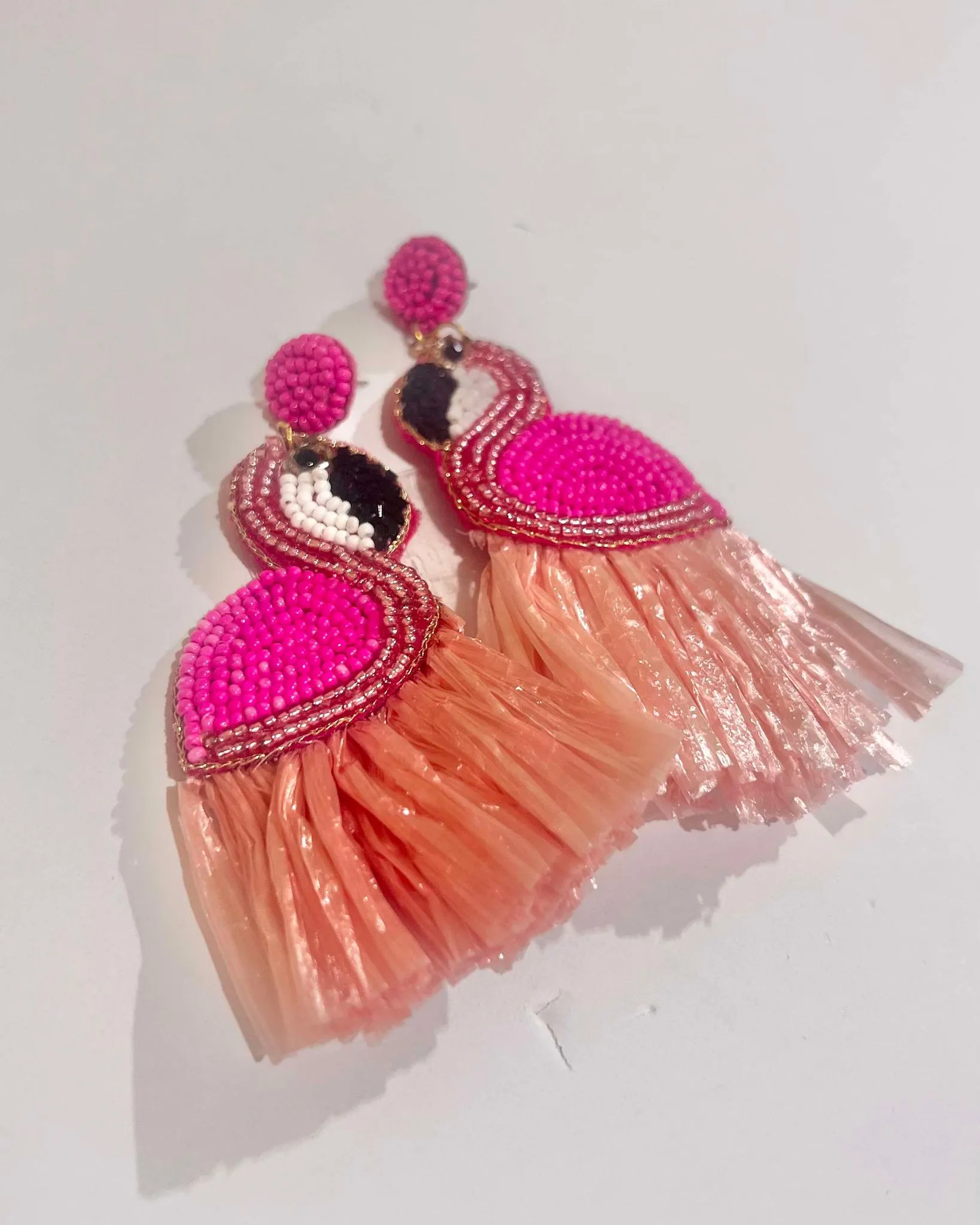 Strawberry Seed Bead Flamingo Earrings