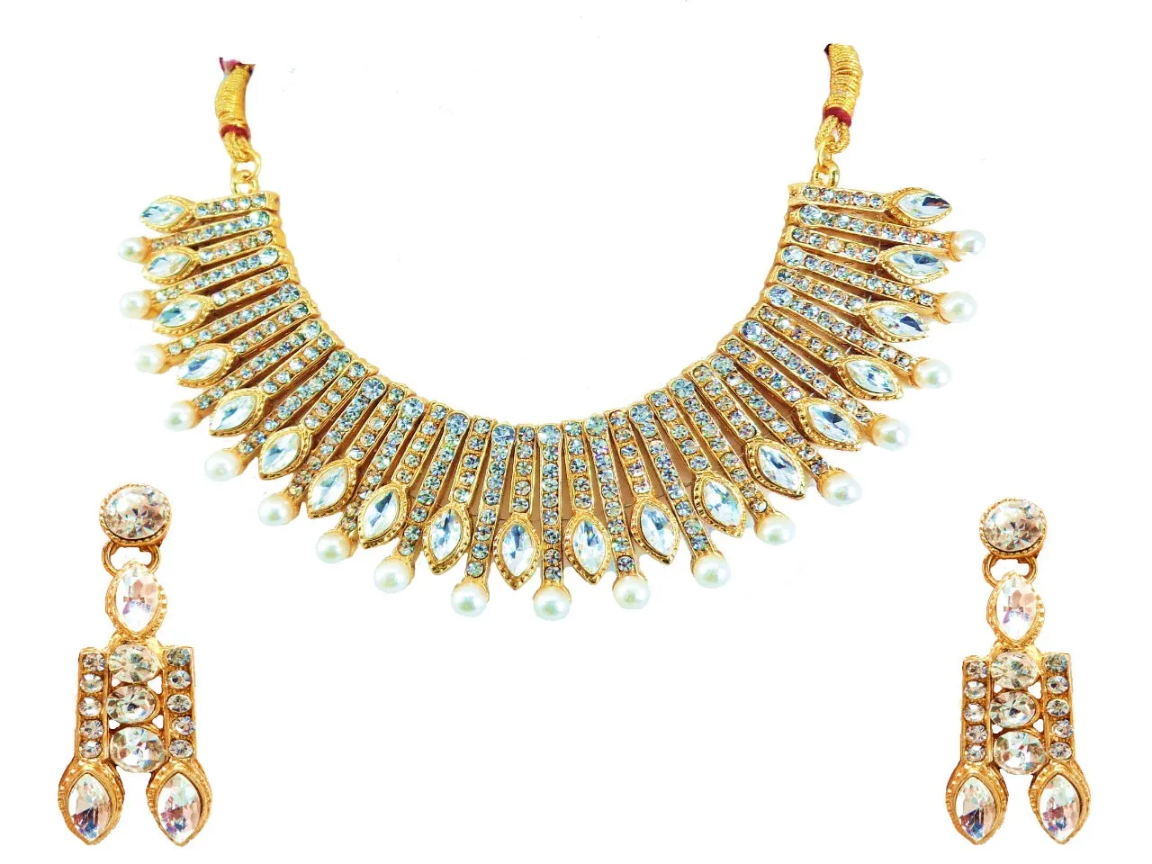 Stylish Crystel Studded Golden Plated Necklace Set for Women and Girls