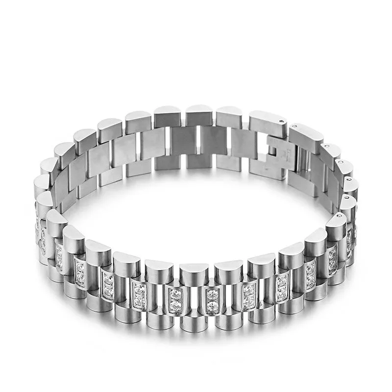 Stylish Japanese and Korean Casual Men's Bracelet with Zircon and Stainless Steel Ring - Direct Factory Sales