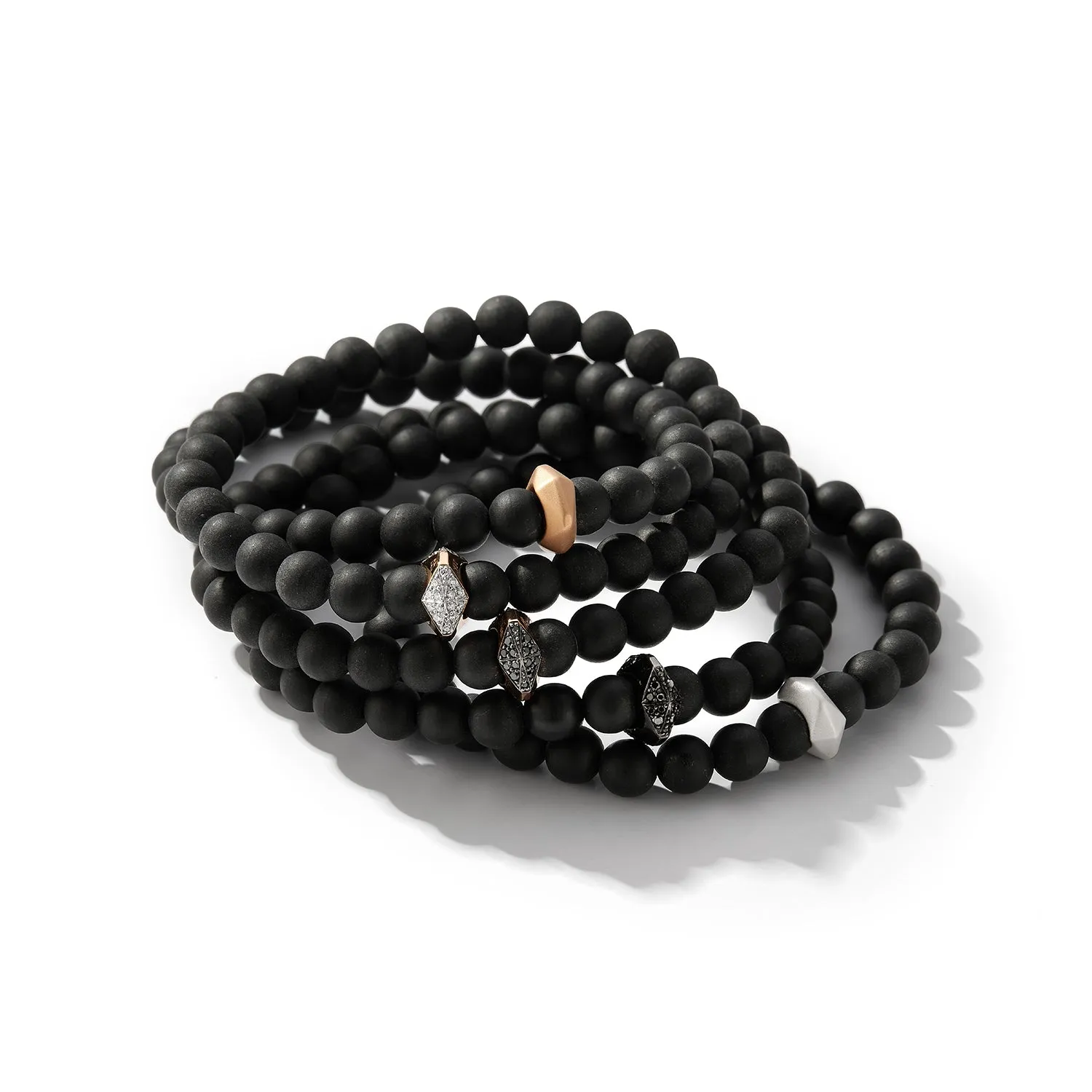 SYDNEY 18K ROSE GOLD, WHITE DIAMOND AND ONYX ORIGAMI BEADED BRACELET