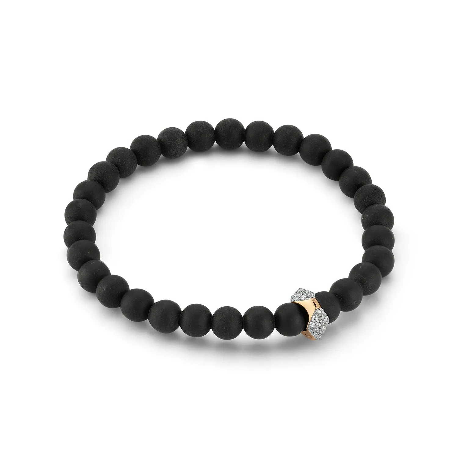 SYDNEY 18K ROSE GOLD, WHITE DIAMOND AND ONYX ORIGAMI BEADED BRACELET