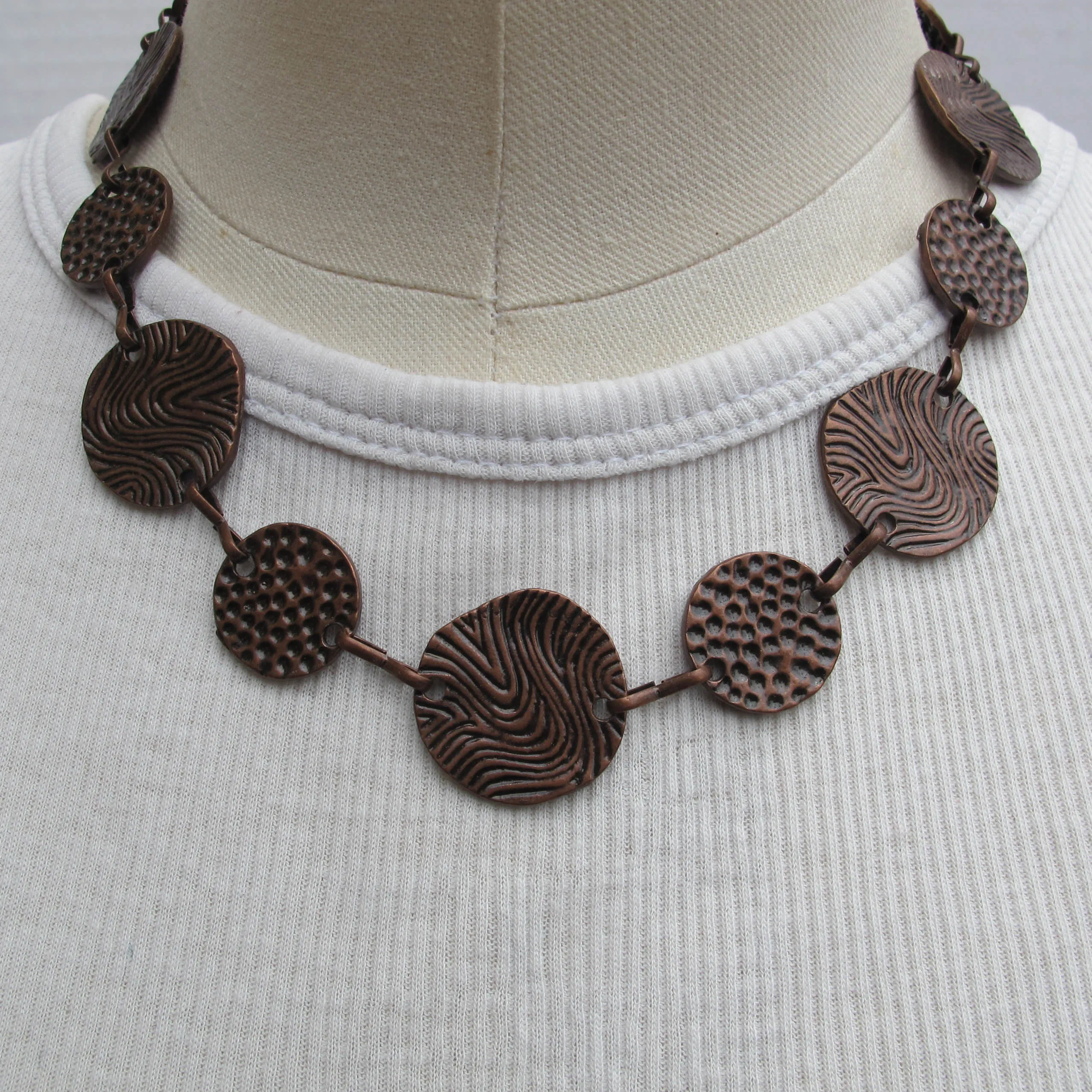 Textured Antique Copper Disc Necklace