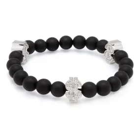 The White Gold Onyx Matte Money Sign Bracelet